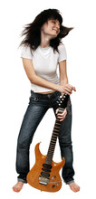 Girl Shaking Her Head Holding An Electric Guitar
