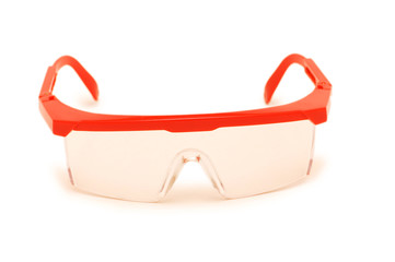 Red safety glasses isolated on the white background