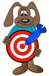 © Willee Cole - cartoon dog holding target with blue dart hitting the mark