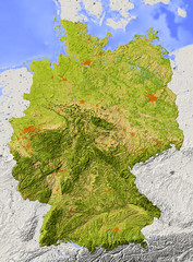 Wall Mural - Reliefkarte von Deutschland mit natürlichen Farben