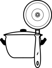 Graphic representation of a saucepan and frying pan