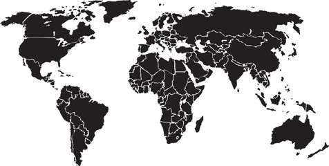  World map, black on White background. (Vector)