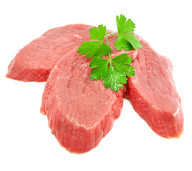 Wall Mural - sliced meat with leaf of green parsley