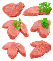 Wall Mural - collection of sliced meat with green parsley leafs