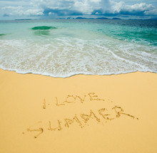 I Love Summer Written In A Sandy Tropical Beach