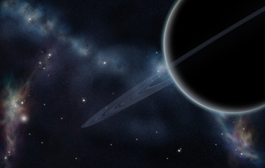 Wall Mural - digital created starfield with cosmic nebula and planet with rin