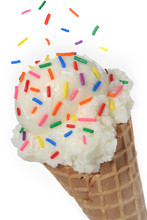 Vanilla Ice Cream Cone Topped With Colorful Sprinkles