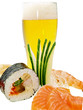 sushi,sashimi und ein glas bier