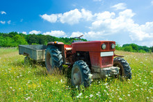 Tractor In A Flower Field