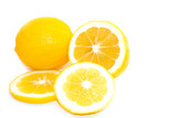 Fototapeta  - Yellow Meyer Lemons on White Background