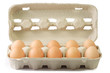 Leinwandbild Motiv Braune Eier im Pappkarton