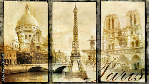 Naklejka dekoracyjna old Paris - vintage collage