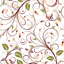 Flower Seamless Pattern With Bud, Design, Vector