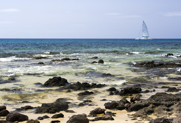 Wall Mural - catamaran at the coast of lanzarote