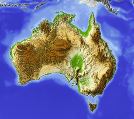 Wall Mural - Australia, relief map, colored according to elevation