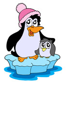 Sticker - Two penguins on iceberg vector illustration