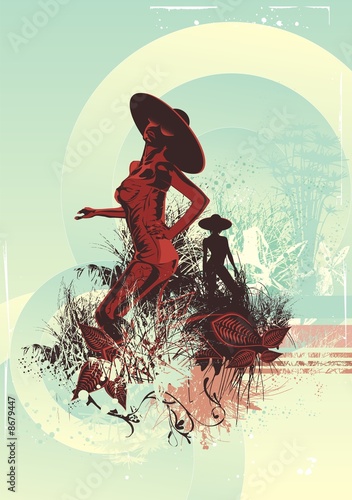 Fototapeta na wymiar woman silhouette & nature scene,ilustration