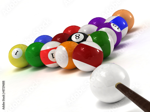 Fotografie, Tablou Billiard balls on white background