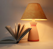 Luminous electric lamp with lampshade and opened book