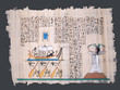 ancient egyptian papyrus with nile boat, goddess and hieroglyphs