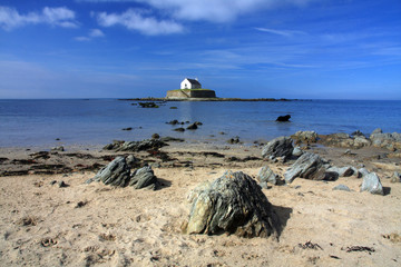 High Tide at St Cwyfan's a small church on an island