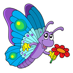 Sticker - Cute butterfly holding flower