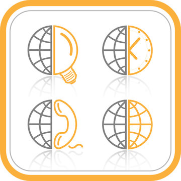 Vector abstract internet icons. Orange set. Simply change.