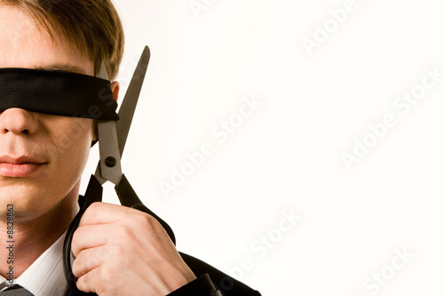 Fotografie, Obraz Face of businessman wearing black band on his eyes