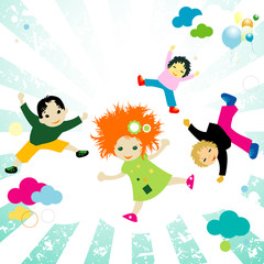 Wall Mural - abstract design with happy kids jumping