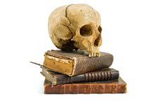 Skull And Old Books Isolated On White