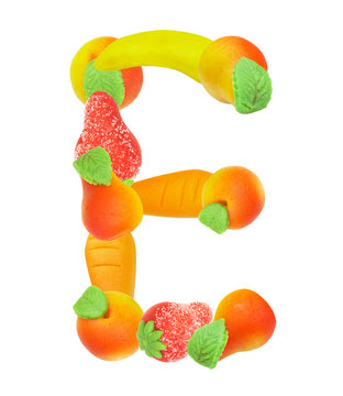 alphabet from fruit, the letter   E…