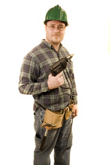 A male construction worker isolated on white background