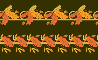 set of the seamless borders with oak leaves