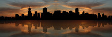 Vancouver Skyline At Sunset Reflected In Water Illustration