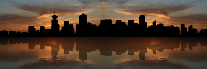 Wall Mural - Vancouver skyline at sunset reflected in water illustration