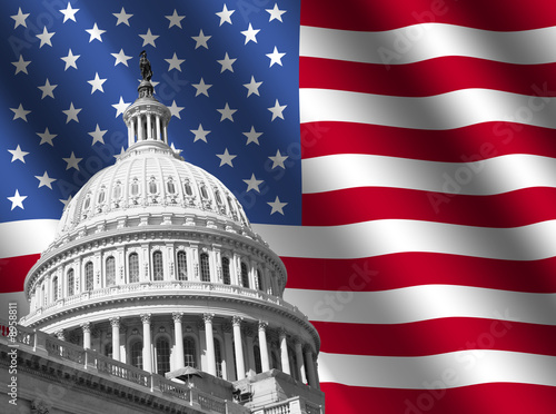 Fotografía US Capitol building Washington DC with rippled flag
