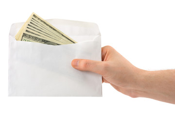 Sticker - Hand and money in envelope isolated on white background