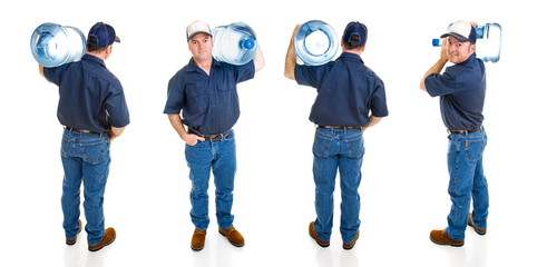 Wall Mural - Water delivery man carrying five gallon jug.  4 complete views