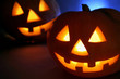 Two Halloween pumpkin with lights