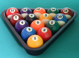 fifteen billiard balls in the black triangle