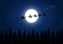 Santa Claus Flying In The Christmas Night