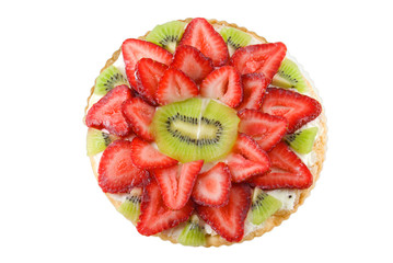 Wall Mural - Strawberry and kiwi fruit pizza isolated on white