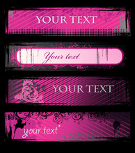 Set Of Pink Grunge Floral Banners