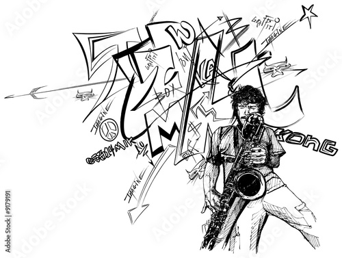 Board z aluminiowym obramowaniem Ilustracja jazzowego saksofonisty