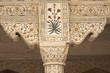 Ornate White Marble Pillar in a Mughal Palace, Agra, India
