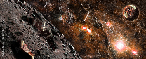 Plakat na papierze fotorealistycznym Przestrzeń, kosmos, galaktyka, planeta, asteroida, gwiazda