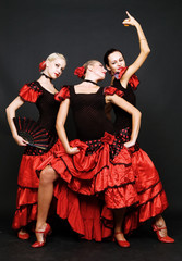 Wall Mural - spanish dancers over dark background