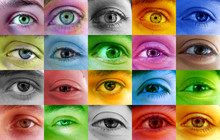 Multi Color Human Eye Concept. Many Different People Eyes