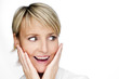 young blond woman surprised expression close up shoot