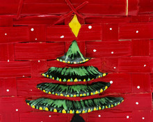 Christmas Tree Decoration On Red Basket, Merry Christmas
